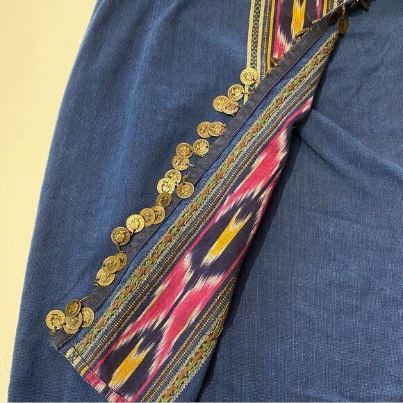 Vintage 80's Lizwear Denim Wrap Skirt With Charms & Aztec Print Women's Size 12 - Picture 6 of 15